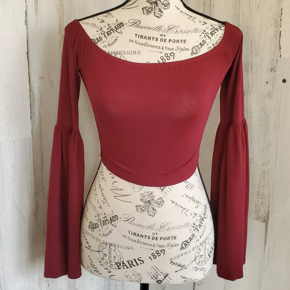 TOBI WINE COLOR CROPPED T-SHIRT TOP